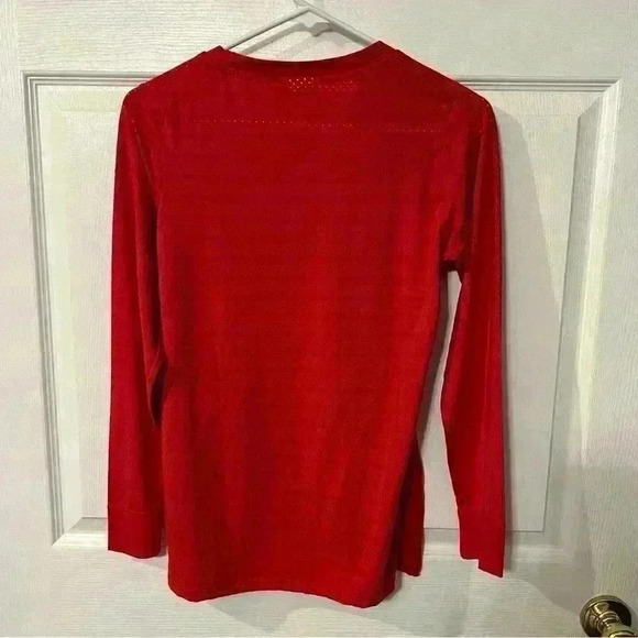 ZYIA Active Laser Cut Pullover T-Shirt Top Large Red Long Sleeve Stretch Workout - Picture 3 of 4